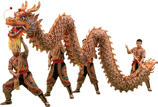Bailarines danzantes con Dragon Chino
